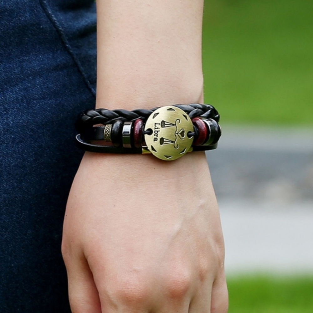 Gold color plate leather bracelet